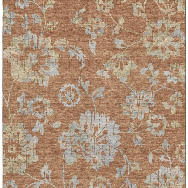 HomeRoots 5' X 8' Elegant Rust and Gray Floral Washable Area Rug with UV Protection for Homes with Kids & Pets 667929