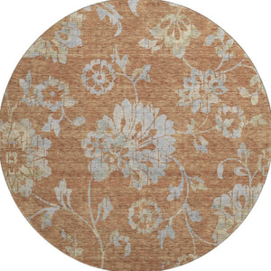 HomeRoots 8' Elegant Rust and Gray Floral Washable Round Rug with UV Protection for Timeless Home Style 667930