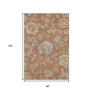 HomeRoots 8' X 10' Washable Rust and Gray Floral Area Rug with UV Protection - Perfect for Family Living Spaces! 667931