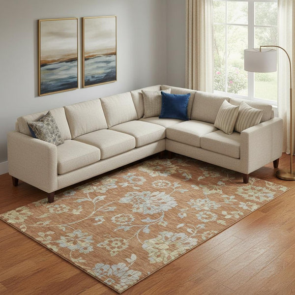HomeRoots 8' X 10' Washable Rust and Gray Floral Area Rug with UV Protection - Perfect for Family Living Spaces! 667931