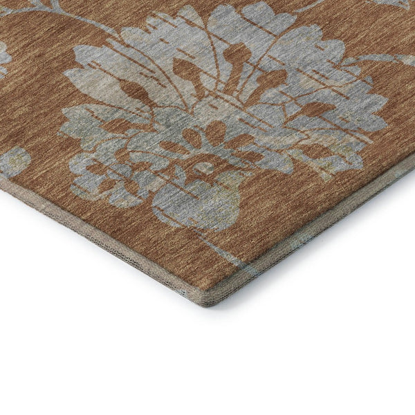 HomeRoots 8' X 10' Washable Rust and Gray Floral Area Rug with UV Protection - Perfect for Family Living Spaces! 667931