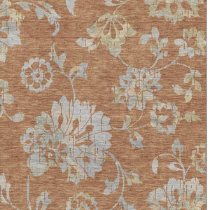 HomeRoots 8' X 10' Washable Rust and Gray Floral Area Rug with UV Protection - Perfect for Family Living Spaces! 667931