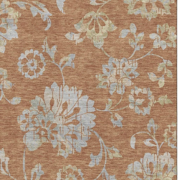 HomeRoots 8' X 10' Washable Rust and Gray Floral Area Rug with UV Protection - Perfect for Family Living Spaces! 667931
