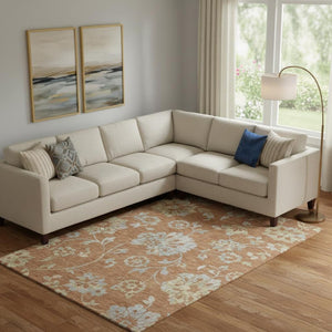 HomeRoots 9' X 12' Washable Rust & Gray Floral Area Rug with UV Protection - Ideal for Family Living Spaces! 667932