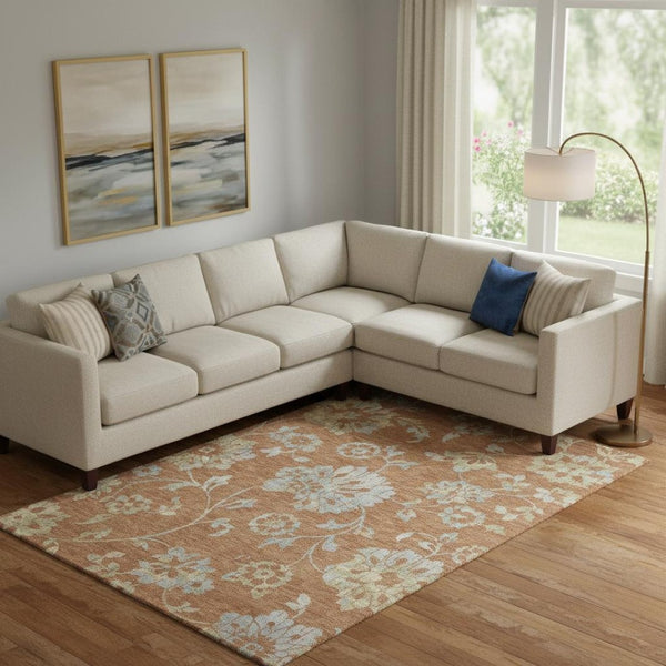 HomeRoots 9' X 12' Washable Rust & Gray Floral Area Rug with UV Protection - Ideal for Family Living Spaces! 667932