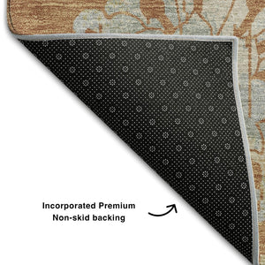 HomeRoots 9' X 12' Washable Rust & Gray Floral Area Rug with UV Protection - Ideal for Family Living Spaces! 667932