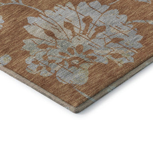 HomeRoots 9' X 12' Washable Rust & Gray Floral Area Rug with UV Protection - Ideal for Family Living Spaces! 667932