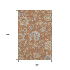 HomeRoots 10' X 14' Floral Area Rug in Rust & Gray – Washable, UV-Protected, Durable for Homes with Kids & Pets 667933