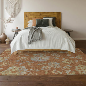 HomeRoots 10' X 14' Floral Area Rug in Rust & Gray – Washable, UV-Protected, Durable for Homes with Kids & Pets 667933