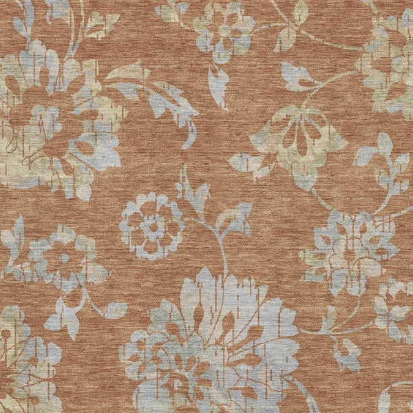 HomeRoots 10' X 14' Floral Area Rug in Rust & Gray – Washable, UV-Protected, Durable for Homes with Kids & Pets 667933