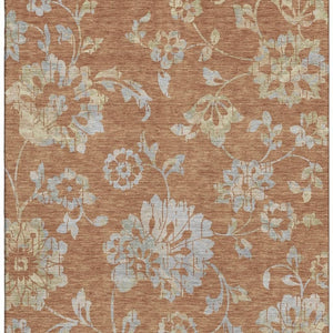HomeRoots 10' X 14' Floral Area Rug in Rust & Gray – Washable, UV-Protected, Durable for Homes with Kids & Pets 667933