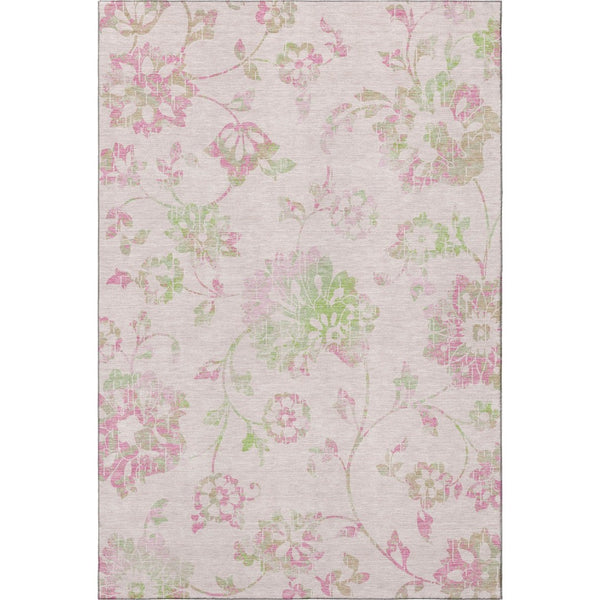 HomeRoots 5' X 8' Pink And Green Floral Area Rug - Washable, UV-Protected, Durable for High Traffic Spaces! 667935