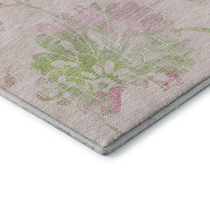 HomeRoots 8' Pink and Green Floral Washable Round Rug - UV Protected, Stain Resistant & Non-Slip Design! 667936