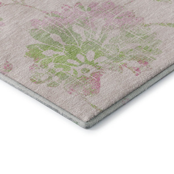 HomeRoots 8' Pink and Green Floral Washable Round Rug - UV Protected, Stain Resistant & Non-Slip Design! 667936