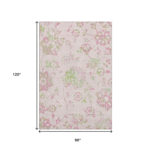 HomeRoots 8' X 10' Floral Area Rug in Pink & Green - Washable, UV Protected, Durable & Perfect for Homes! 667937