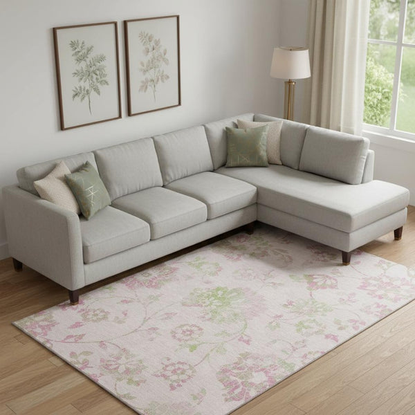 HomeRoots 8' X 10' Floral Area Rug in Pink & Green - Washable, UV Protected, Durable & Perfect for Homes! 667937