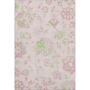 HomeRoots 8' X 10' Floral Area Rug in Pink & Green - Washable, UV Protected, Durable & Perfect for Homes! 667937