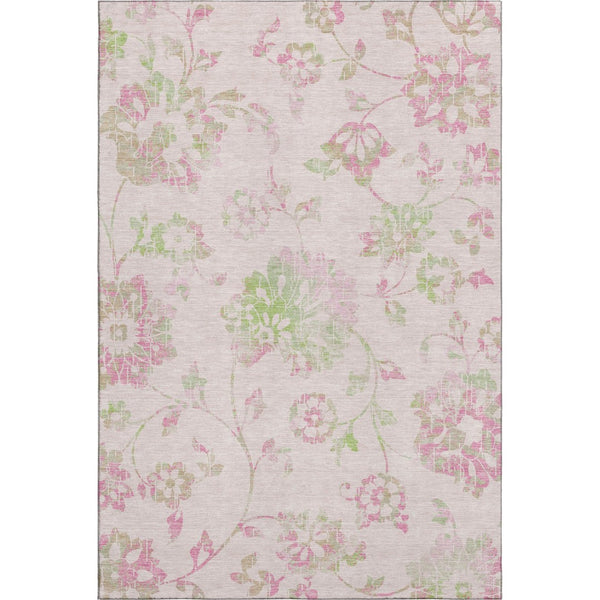 HomeRoots 8' X 10' Floral Area Rug in Pink & Green - Washable, UV Protected, Durable & Perfect for Homes! 667937