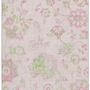HomeRoots 9' X 12' Pink and Green Floral Washable Area Rug - UV Protected, Stylish, Pet-Friendly Decor Piece 667938