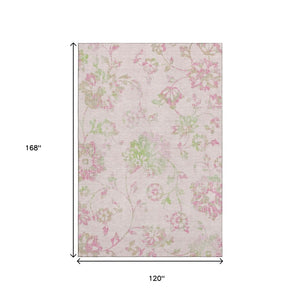 HomeRoots 10' X 14' Pink and Green Floral Area Rug - Washable, UV Protected, Durable Design for Homes & Pets 667939
