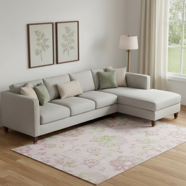 HomeRoots 10' X 14' Pink and Green Floral Area Rug - Washable, UV Protected, Durable Design for Homes & Pets 667939