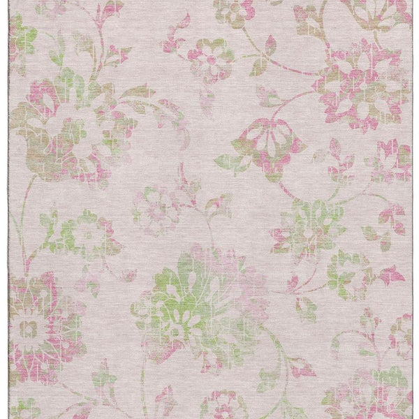 HomeRoots 10' X 14' Pink and Green Floral Area Rug - Washable, UV Protected, Durable Design for Homes & Pets 667939