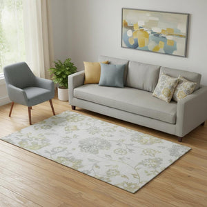 HomeRoots 5' X 8' Elegant Silver Gray and Gold Floral Area Rug - Washable, UV Protected, Pet-Friendly Design 667941