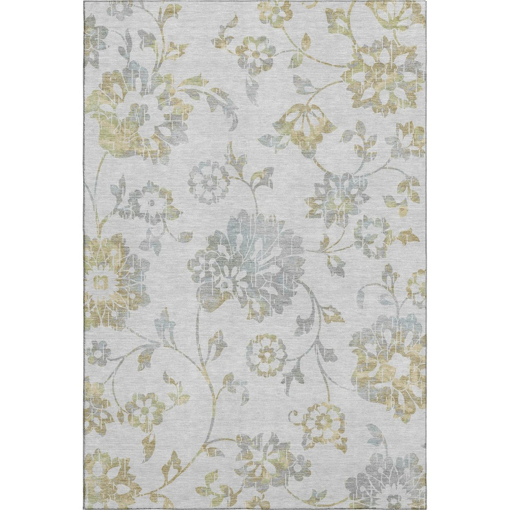 HomeRoots 5' X 8' Elegant Silver Gray and Gold Floral Area Rug - Washable, UV Protected, Pet-Friendly Design 667941