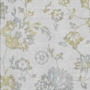 HomeRoots 5' X 8' Elegant Silver Gray and Gold Floral Area Rug - Washable, UV Protected, Pet-Friendly Design 667941