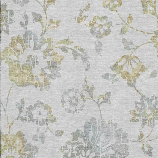 HomeRoots 5' X 8' Elegant Silver Gray and Gold Floral Area Rug - Washable, UV Protected, Pet-Friendly Design 667941