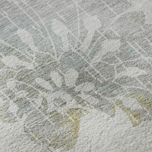 HomeRoots 5' X 8' Elegant Silver Gray and Gold Floral Area Rug - Washable, UV Protected, Pet-Friendly Design 667941