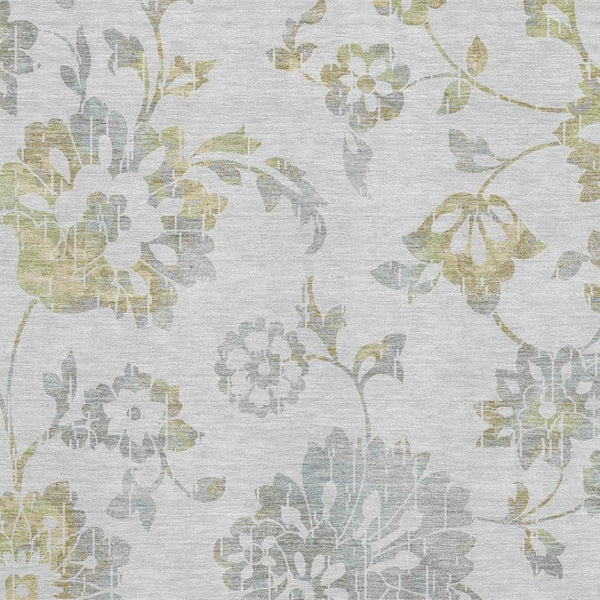 HomeRoots 8' X 10' Silver Gray and Gold Floral Washable Area Rug with Stain Resistance & UV Protection for Homes 667943