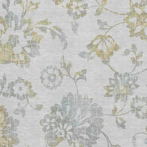 HomeRoots 9' X 12' Elegant Silver Gray & Gold Floral Area Rug - Washable, Stain-Resistant, UV Protected Decor 667944