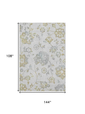 HomeRoots 9' X 12' Elegant Silver Gray & Gold Floral Area Rug - Washable, Stain-Resistant, UV Protected Decor 667944