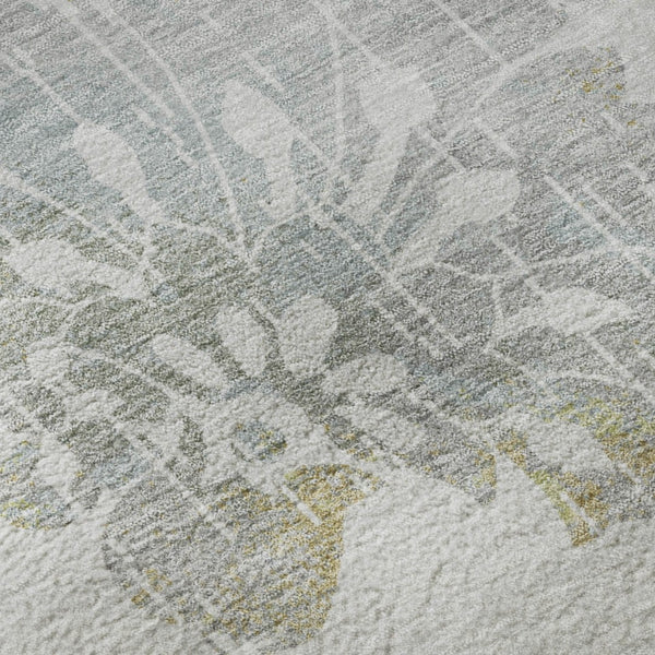 HomeRoots 9' X 12' Elegant Silver Gray & Gold Floral Area Rug - Washable, Stain-Resistant, UV Protected Decor 667944