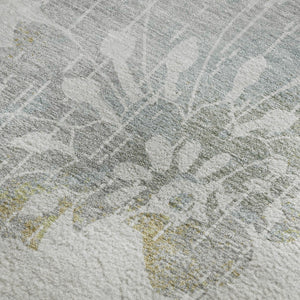 HomeRoots 9' X 12' Elegant Silver Gray & Gold Floral Area Rug - Washable, Stain-Resistant, UV Protected Decor 667944