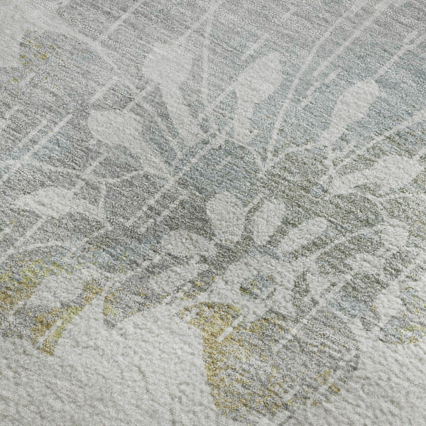 HomeRoots 9' X 12' Elegant Silver Gray & Gold Floral Area Rug - Washable, Stain-Resistant, UV Protected Decor 667944