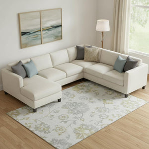 HomeRoots 9' X 12' Elegant Silver Gray & Gold Floral Area Rug - Washable, Stain-Resistant, UV Protected Decor 667944