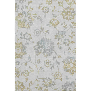 HomeRoots 10' X 14' Elegant Silver Gray & Gold Floral Area Rug - Washable, UV Protected, Pet-Friendly Design 667945