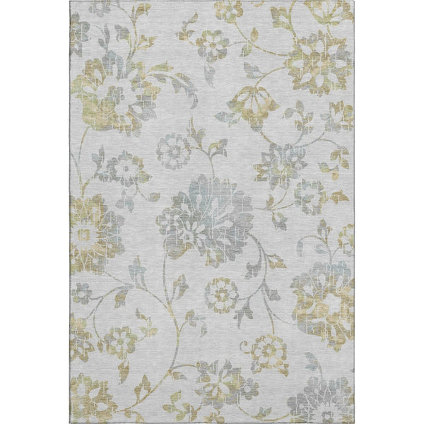 HomeRoots 10' X 14' Elegant Silver Gray & Gold Floral Area Rug - Washable, UV Protected, Pet-Friendly Design 667945