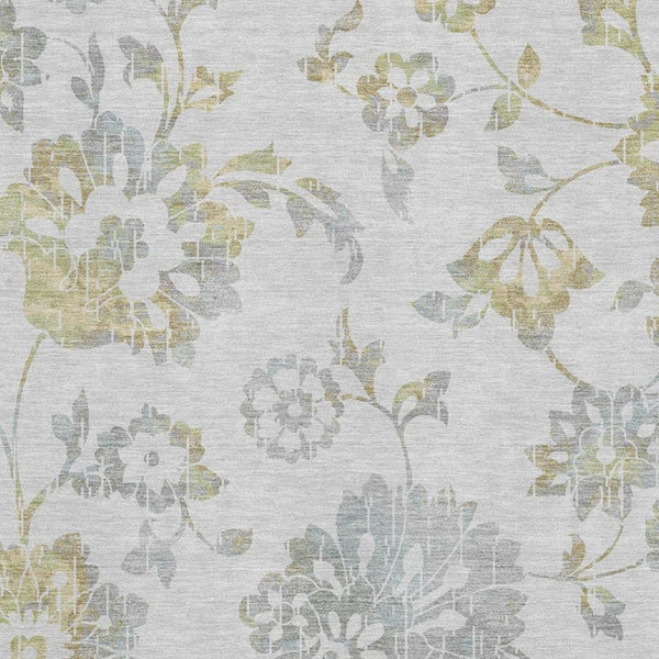 HomeRoots 10' X 14' Elegant Silver Gray & Gold Floral Area Rug - Washable, UV Protected, Pet-Friendly Design 667945