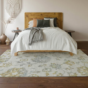 HomeRoots 10' X 14' Elegant Silver Gray & Gold Floral Area Rug - Washable, UV Protected, Pet-Friendly Design 667945