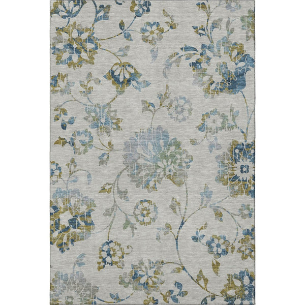 HomeRoots 5' Elegant Taupe Blue and Gold Floral Area Rug – Washable, Stain-Resistant, UV-Protected Design 667947