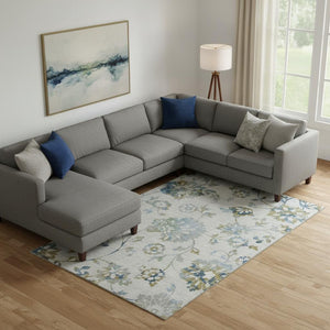 HomeRoots 8' X 10' Stylish Taupe Blue Gold Floral Area Rug - Washable, UV Protected, Perfect for Pets & Kids! 667949