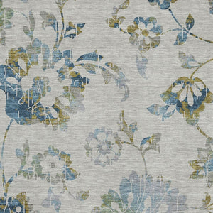 HomeRoots 8' X 10' Stylish Taupe Blue Gold Floral Area Rug - Washable, UV Protected, Perfect for Pets & Kids! 667949