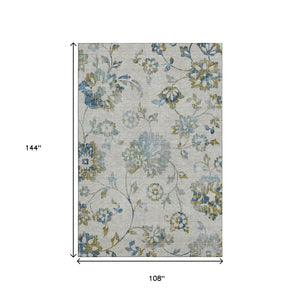HomeRoots 9' X 12' Taupe Blue Gold Floral Area Rug - Stain Resistant, UV Protected, Durable & Stylish Design 667950