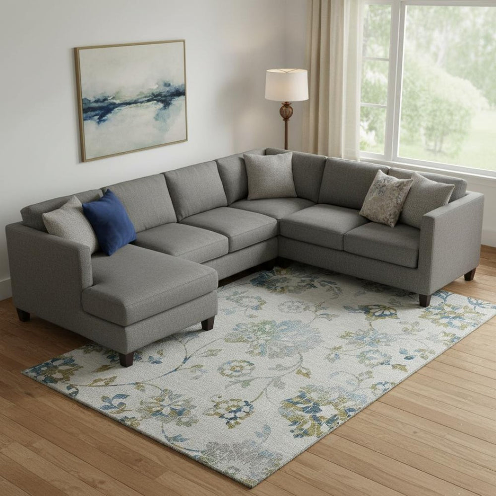 HomeRoots 9' X 12' Taupe Blue Gold Floral Area Rug - Stain Resistant, UV Protected, Durable & Stylish Design 667950