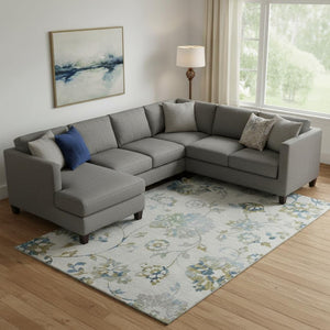HomeRoots 9' X 12' Taupe Blue Gold Floral Area Rug - Stain Resistant, UV Protected, Durable & Stylish Design 667950