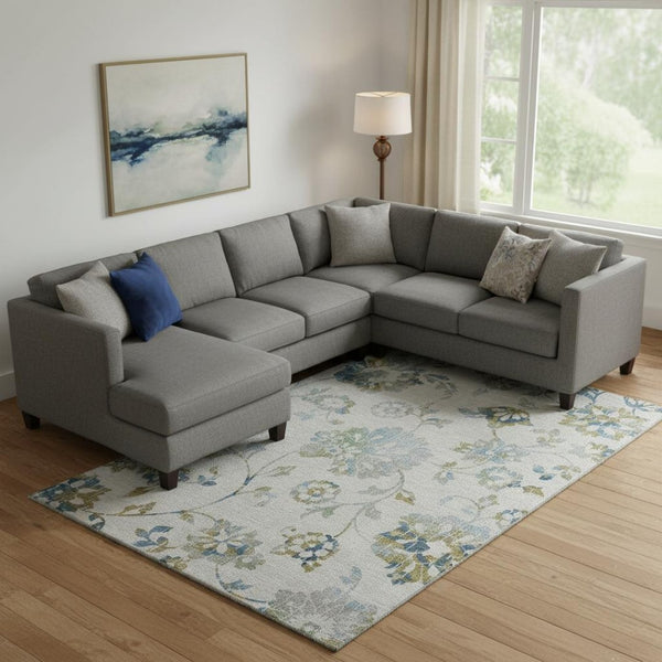 HomeRoots 9' X 12' Taupe Blue Gold Floral Area Rug - Stain Resistant, UV Protected, Durable & Stylish Design 667950