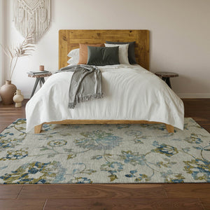 HomeRoots 9' X 12' Taupe Blue Gold Floral Area Rug - Stain Resistant, UV Protected, Durable & Stylish Design 667950